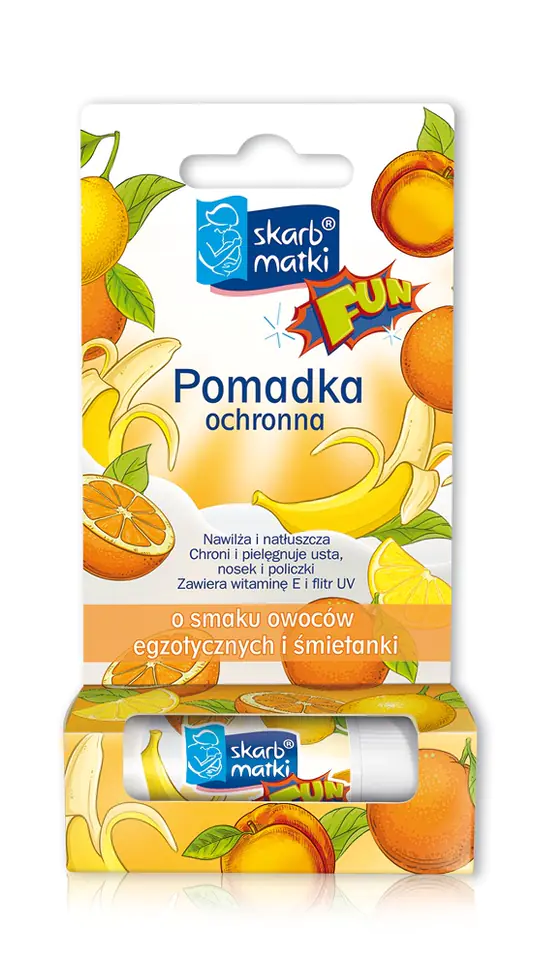 SKARB MATKI FUN pomadka ochronna o smaku owoców egzotycznych i śmietanki dla dzieci 6,5g w sklepie Wasserman.eu