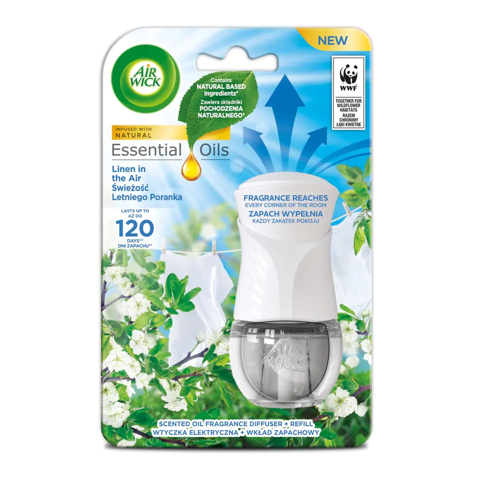 ⁨Air Wick Essential Oils elektryczny odświeżacz powietrza i wkład Świeżość Letniego Poranka 19ml⁩ w sklepie Wasserman.eu