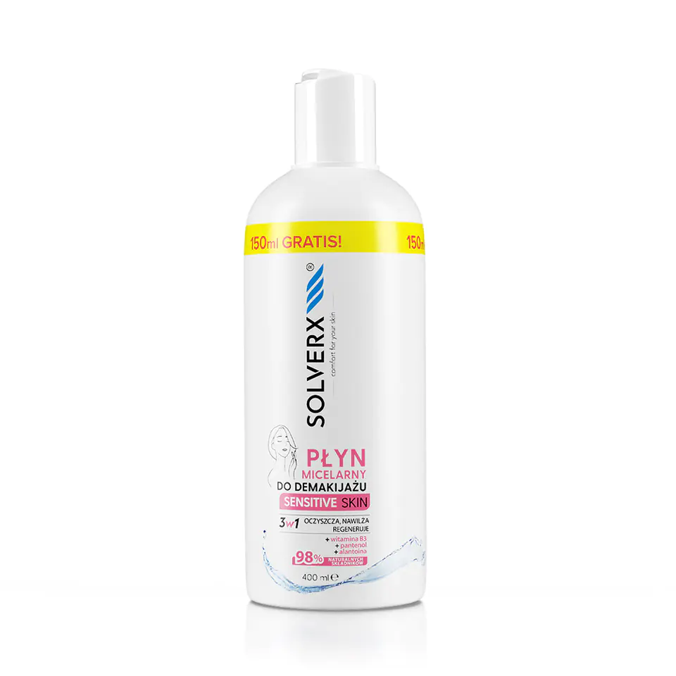 ⁨Solverx Sensitive Skin Micellar Make-up Remover Liquid 3in1 400ml⁩ at Wasserman.eu
