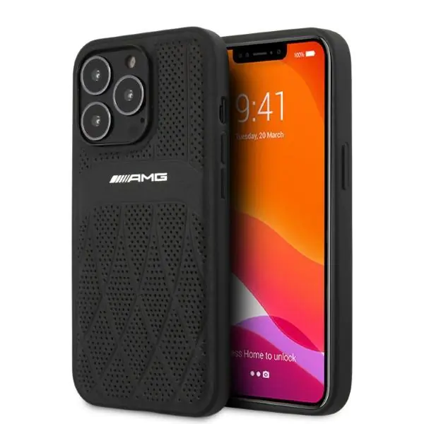 ⁨AMG AMHCP13LOSDBK iPhone 13 Pro / 13 6,1" czarny/black hardcase Leather Curved Lines⁩ w sklepie Wasserman.eu