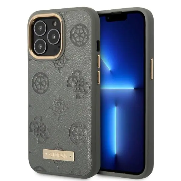 ⁨Guess GUHMP13LSAPSTG iPhone 13 Pro / 13 6,1" grey/grey hardcase Peony Logo Plate MagSafe⁩ at Wasserman.eu