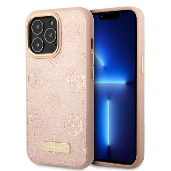 ⁨Guess GUHMP13LSAPSTP iPhone 13 Pro / 13 6,1" różowy/pink hardcase Peony Logo Plate MagSafe⁩ w sklepie Wasserman.eu