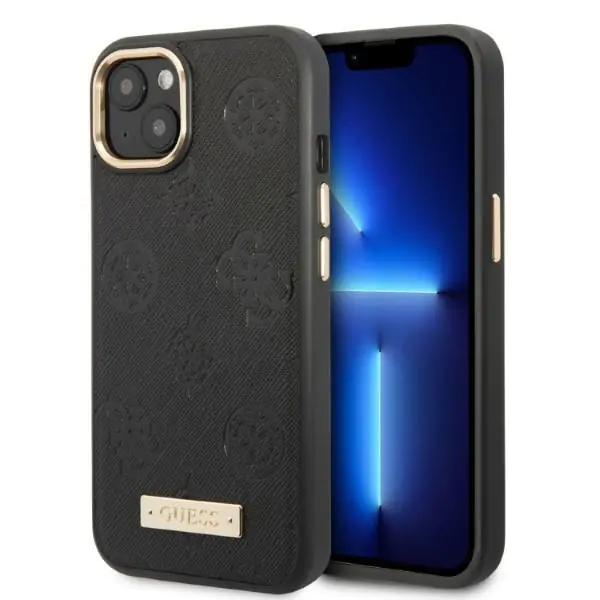 ⁨Guess GUHMP13MSAPSTK iPhone 13 6,1" black/black hardcase Peony Logo Plate MagSafe⁩ at Wasserman.eu