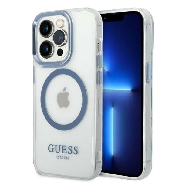 ⁨Guess GUHMP14LHTRMB iPhone 14 Pro 6,1" niebieski/blue hard case Metal Outline Magsafe⁩ w sklepie Wasserman.eu