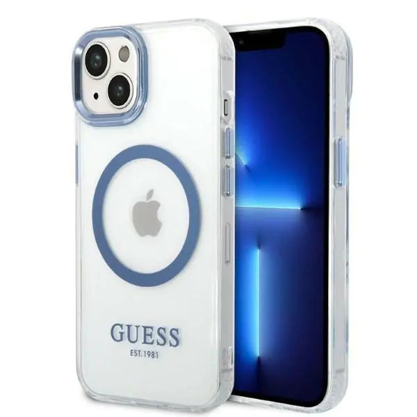 ⁨Guess GUHMP14MHTRMB iPhone 14 Plus 6,7" niebieski/blue hard case Metal Outline Magsafe⁩ w sklepie Wasserman.eu