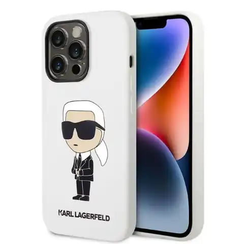 ⁨Karl Lagerfeld KLHCP14XSNIKBCH iPhone 14 Pro Max 6,7" hardcase biały/white Silicone Ikonik⁩ w sklepie Wasserman.eu