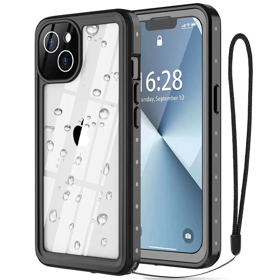 ⁨Etui wodoodporne do Apple iPhone 13 360 Alogy Pancerne Armor IP68 ze smyczką Czarne⁩ w sklepie Wasserman.eu