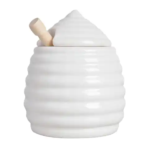 ⁨Keramik-Honigglas mit einem Teelöffel⁩ im Wasserman.eu