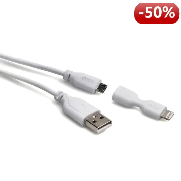 ⁨G&BL Kabel do ładowania i transeru danych, USB- Micro USB+ adapter Lightning, 1m, biały, blister⁩ w sklepie Wasserman.eu