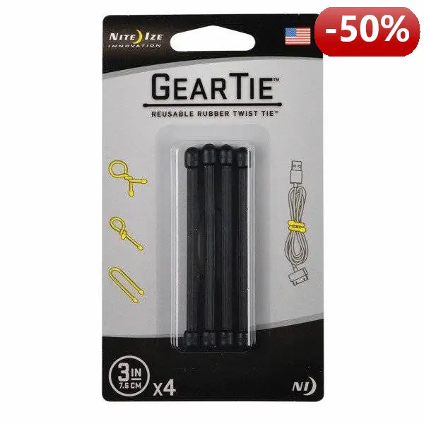 ⁨Nite Ize Cable set Gear Tie Original 3" rubber black 4 pieces⁩ at Wasserman.eu