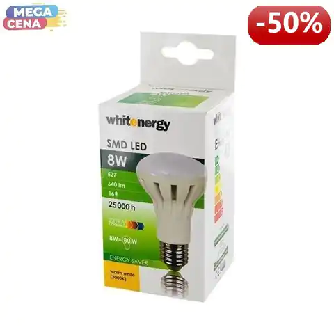 ⁨Whitenergy LED Light Bulb 8W E27 R63 SMD5630 warm 230V Reflector / milk⁩ at Wasserman.eu