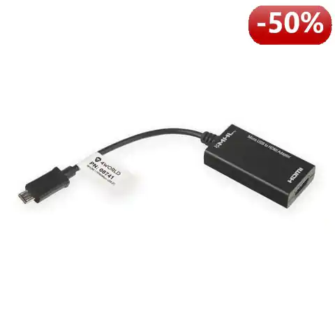 ⁨4World Adapter MHL (micro USB) [M] > HDMI [F] + micro USB [F], smartphone to TV + zasilanie, czarny⁩ w sklepie Wasserman.eu