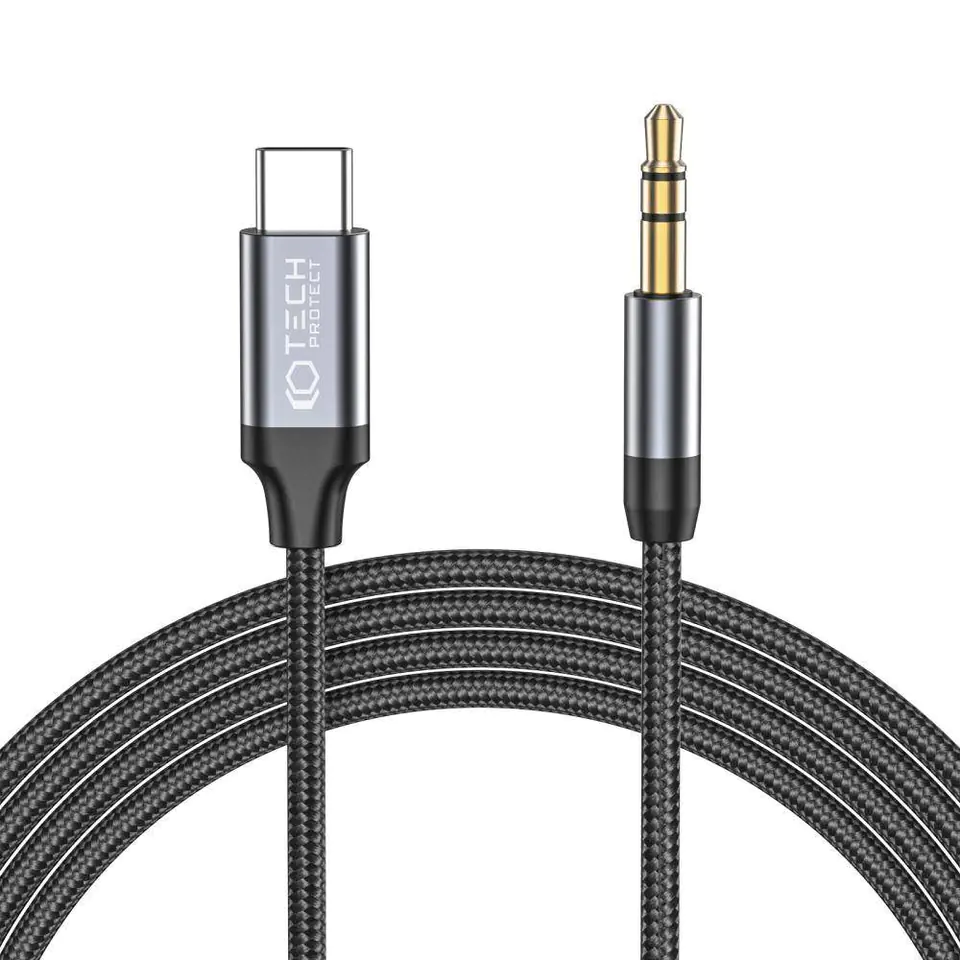 ⁨1m USB-C - AUX mini jack cable 3.5mm Tech-Protect Ultraboost black⁩ at Wasserman.eu