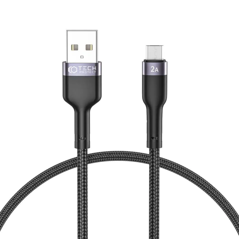 ⁨Kabel 2.4A 0,25m USB - Micro USB Tech-Protect Ultraboost czarny⁩ w sklepie Wasserman.eu