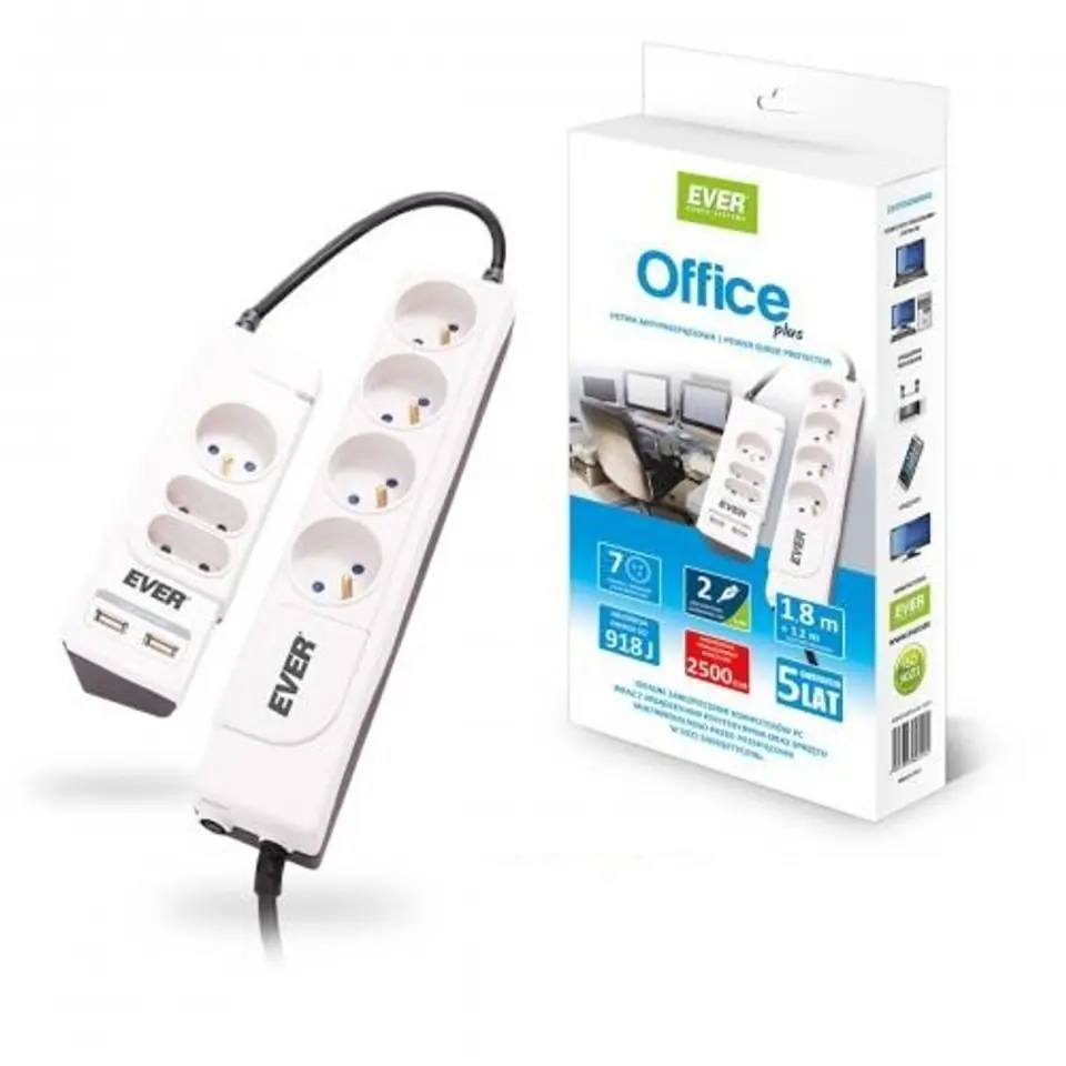 ⁨Office Plus surge protector 1.2m + 1.8m T / LZ06-OFP018 / 0000⁩ at Wasserman.eu