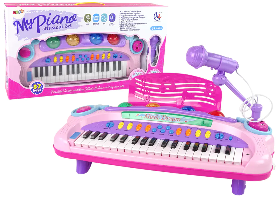 ⁨Interaktywne Duże Różowe Pianino Keyboard Mikrofon MP3⁩ w sklepie Wasserman.eu