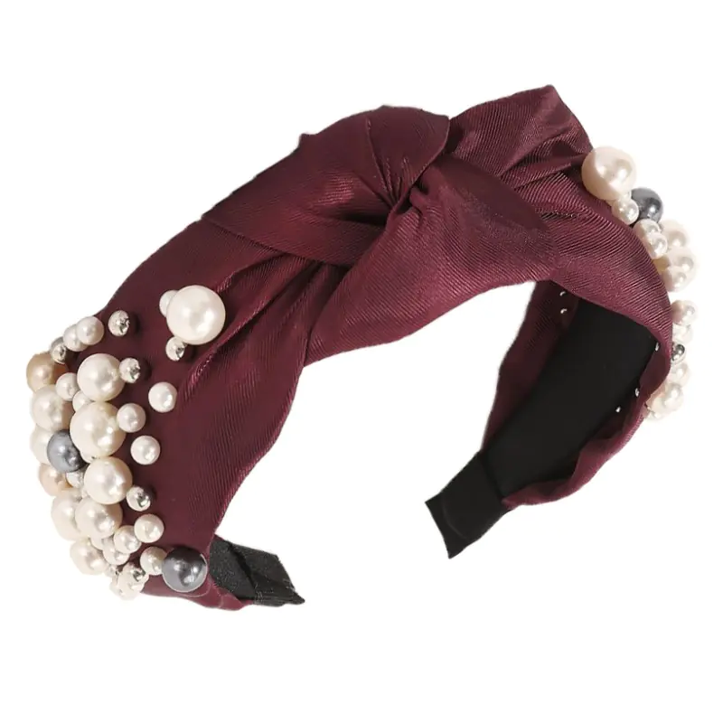⁨Turban band richly decorated with thick 6.5cm burgundy material O461BOR⁩ at Wasserman.eu