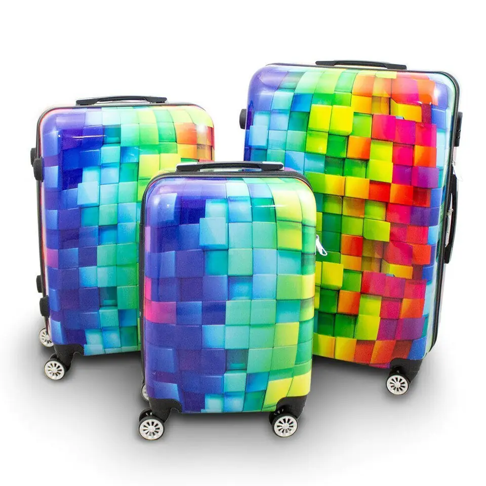 ⁨Suitcases set colored squares⁩ at Wasserman.eu
