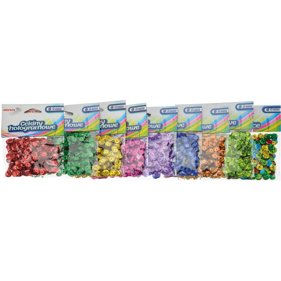 ⁨Cekiny hologramowe 8mm mix kolorów MH8, 10g BREWIS⁩ w sklepie Wasserman.eu