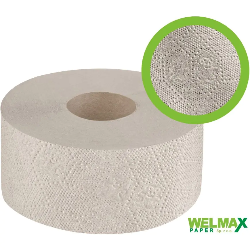 ⁨Toilet paper JUMBO gray(12pcs) 120m waste paper 1 layer PJS1120 WELMAX⁩ at Wasserman.eu