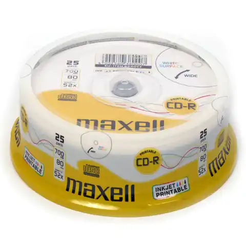 ⁨MAXELL CD-R 700MB 52X PRINTABLE FF NO ID CAKE*25 624017.40.CN⁩ at Wasserman.eu
