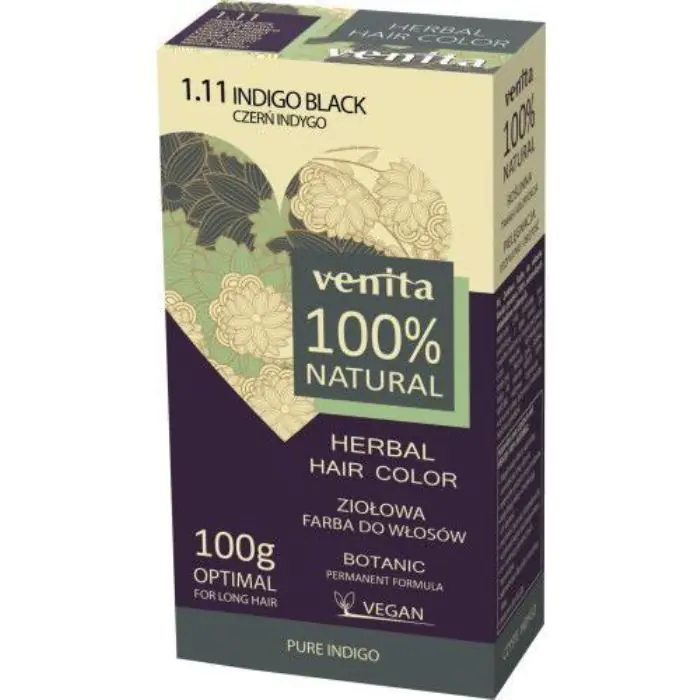 ⁨Venita Herbal Hair Color ziołowa farba do włosów 1.11 Czerń Indygo 100g⁩ w sklepie Wasserman.eu