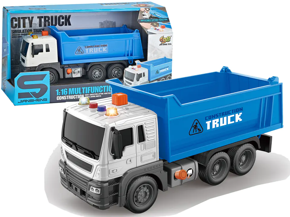 ⁨Construction vehicle Tipper 1/16 blue lifted semi-trailer⁩ at Wasserman.eu