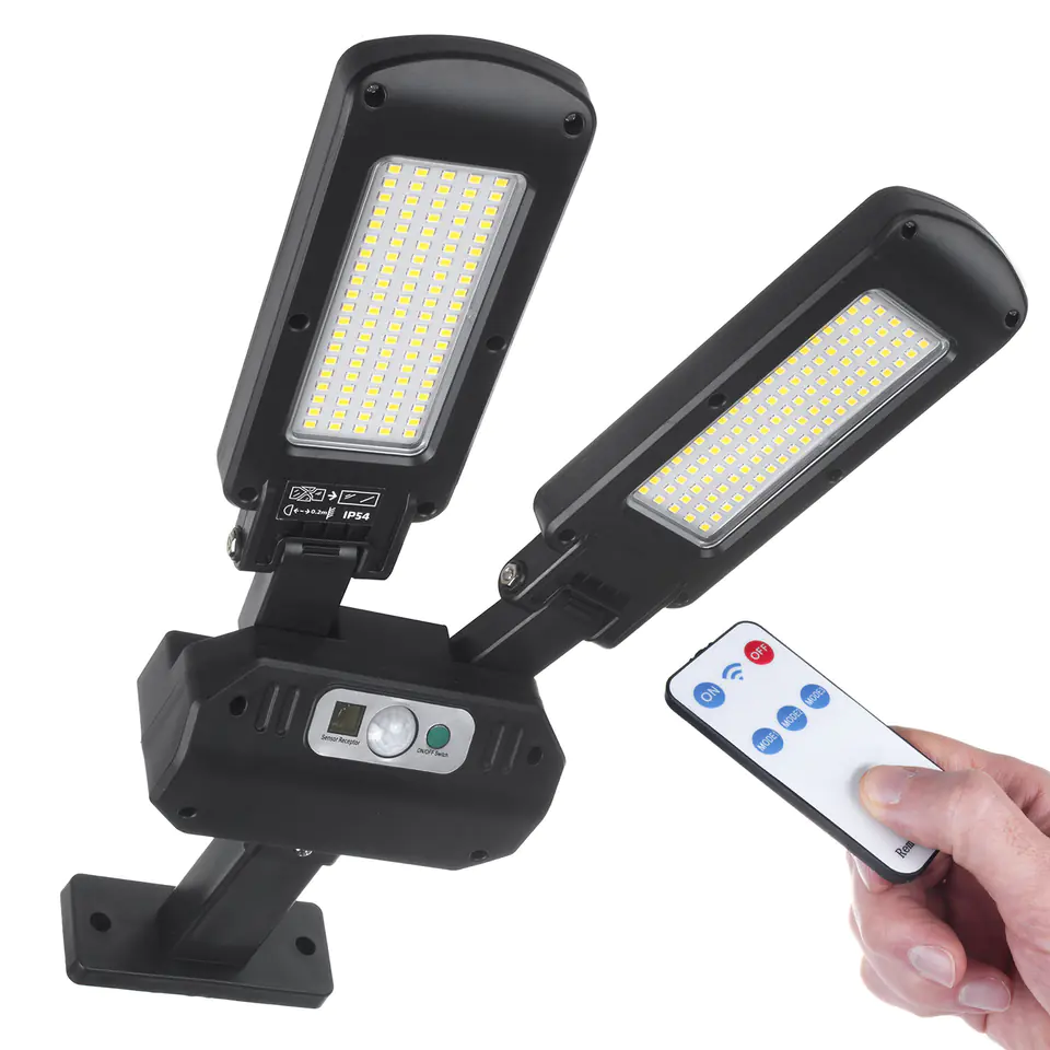 Solar LED Street Lamp with Motion Sensor and Remote Control Maclean IP54, 5W, 2x450lm, 6500K, Li-ion 2400mAh, 3 Operating Modes MCE447 at Wasserman.eu