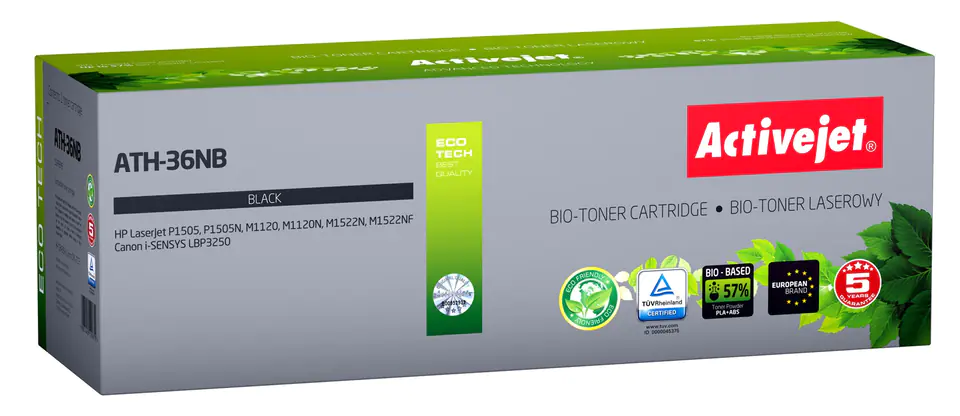 ⁨BIO Toner Activejet ATH-36NB (zamiennik HP 36A CB436A, Canon CRG-713; Supreme; 2000 stron; czarny). ECO Toner. Proszek w tonerze jest biodegradowalny. 57% Tonera jest pochodzenia biologicznego.⁩ w sklepie Wasserman.eu