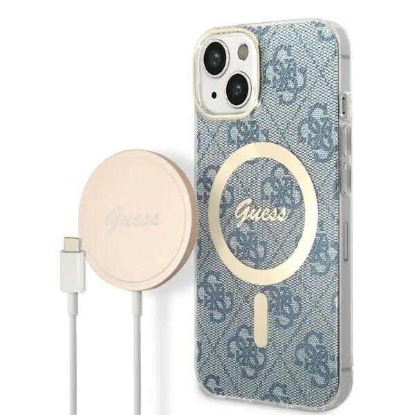 ⁨Guess GUBPP14SH4EACSB Case+ Charger iPhone 14 6,1" blue/blue hard case 4G Print MagSafe⁩ at Wasserman.eu