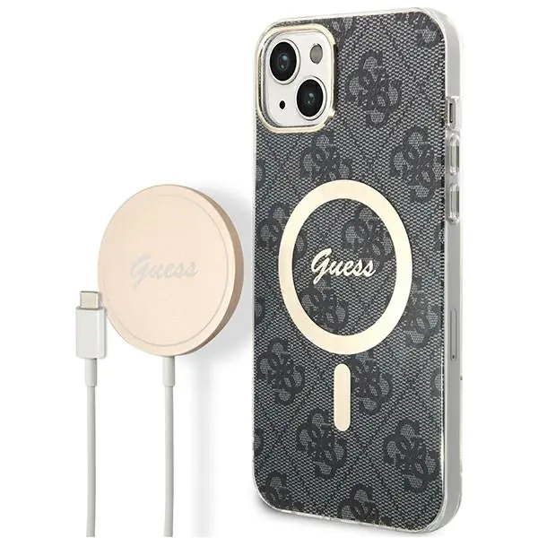 ⁨Zestaw Guess GUBPP14MH4EACSK Case+ Charger iPhone 14 Plus 6,7" czarny/black hard case 4G Print MagSafe⁩ w sklepie Wasserman.eu