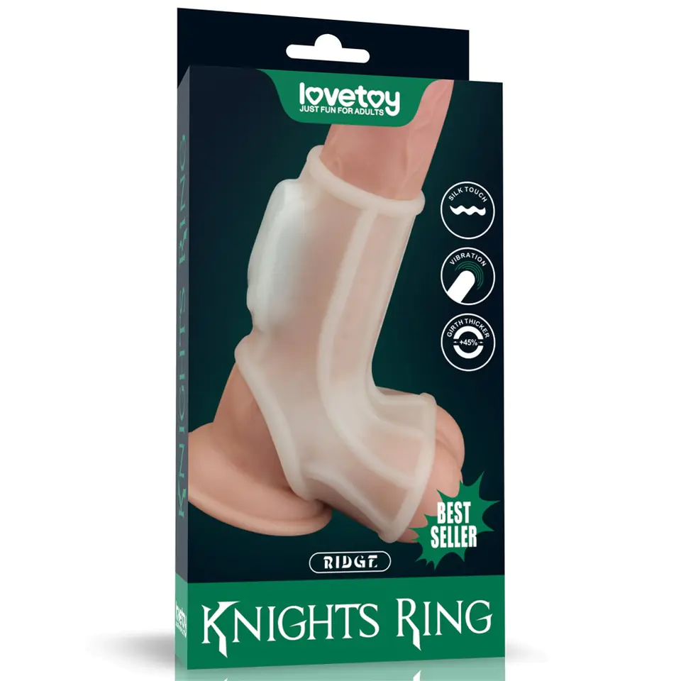 ⁨PIERŚCIEŃ NAKŁADKA VIBRATING RIDGE KNIGHTS RING WITH SCROTUM SLEEVE (WHITE)⁩ w sklepie Wasserman.eu