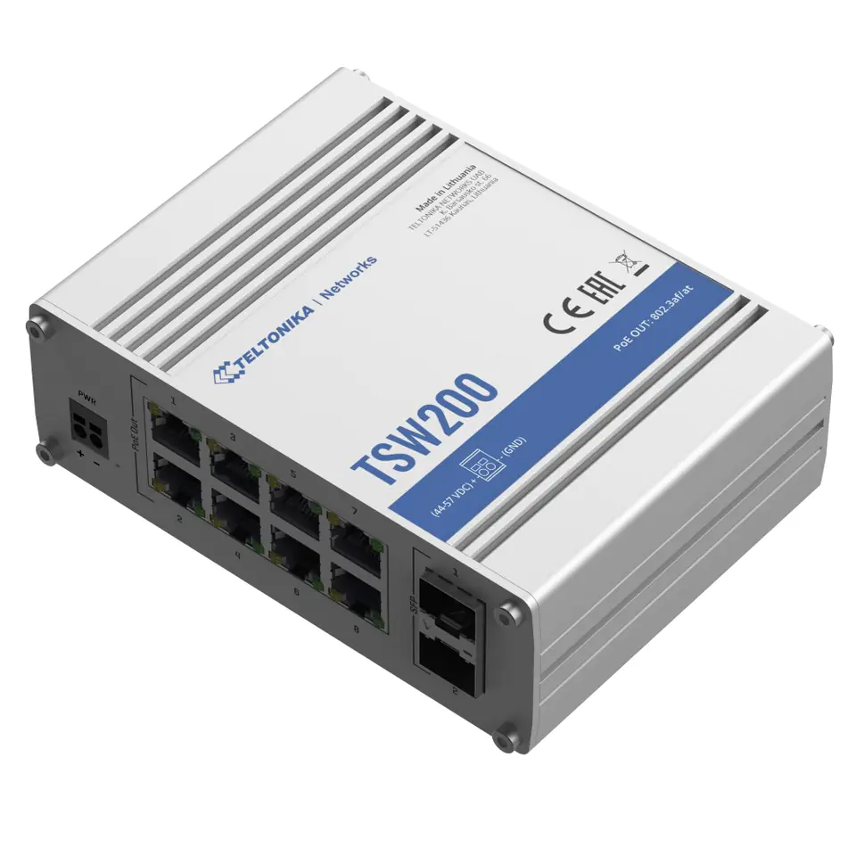 ⁨TELTONIKA TSW200 INDUSTRIAL UNMANAGED POE+ SWITCH 8xGE POE+, 2x SFP, 240W⁩ w sklepie Wasserman.eu