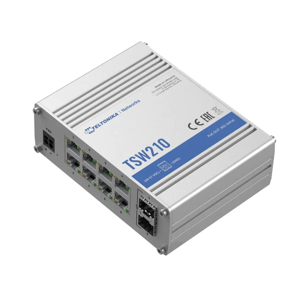 ⁨TELTONIKA TSW210 INDUSTRIAL UNMANAGED SWITCH 8x GE, 2x SFP⁩ at Wasserman.eu