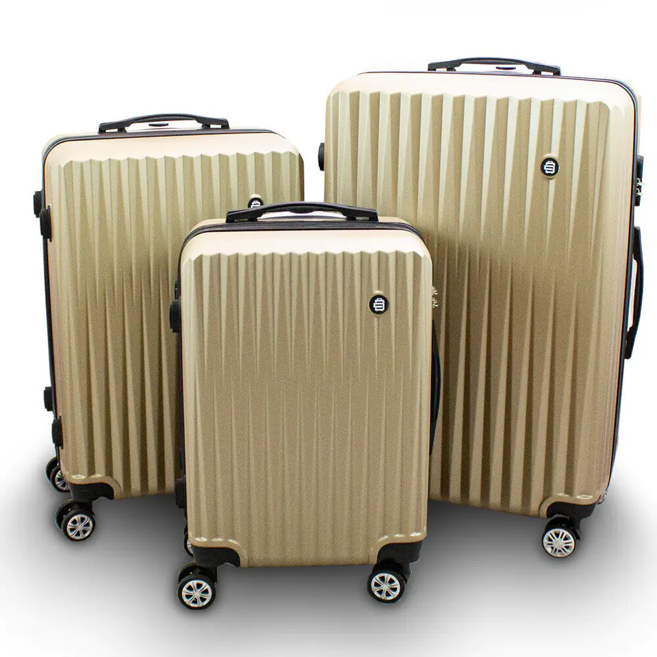⁨Champagner Suitcase Set Strong ABS Hard Travel Bags⁩ at Wasserman.eu