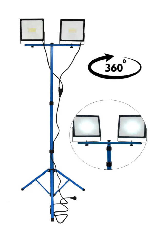 ⁨LED Lamp with white light on tripod Floodlight for construction 2x50W⁩ at Wasserman.eu