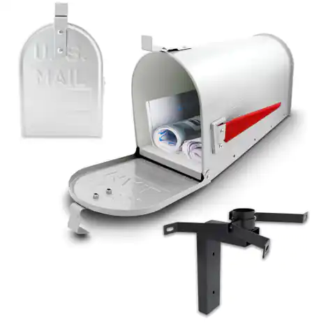 ⁨Moderner amerikanischer Briefkasten mit Flagge + Wandhalterung Weiß⁩ im Wasserman.eu