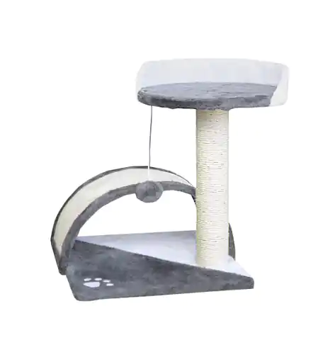 ⁨Grauer Kratzbaum mit Plattform auf einem Sisalpfosten Kratzbett⁩ im Wasserman.eu