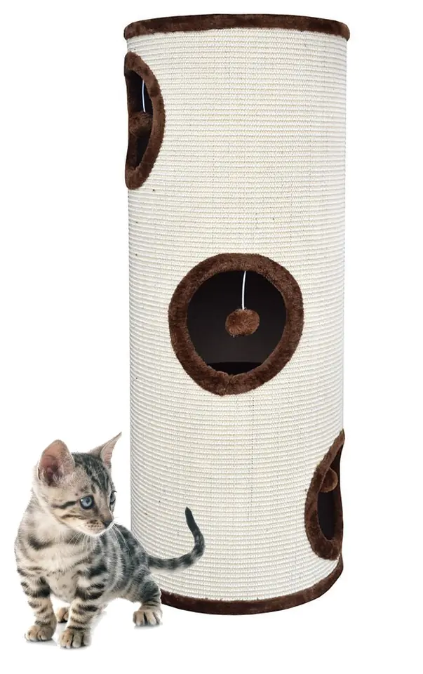 ⁨Tube Brown Cat Tree Stable Large Tower Housing For Cat With Sisal⁩ at Wasserman.eu