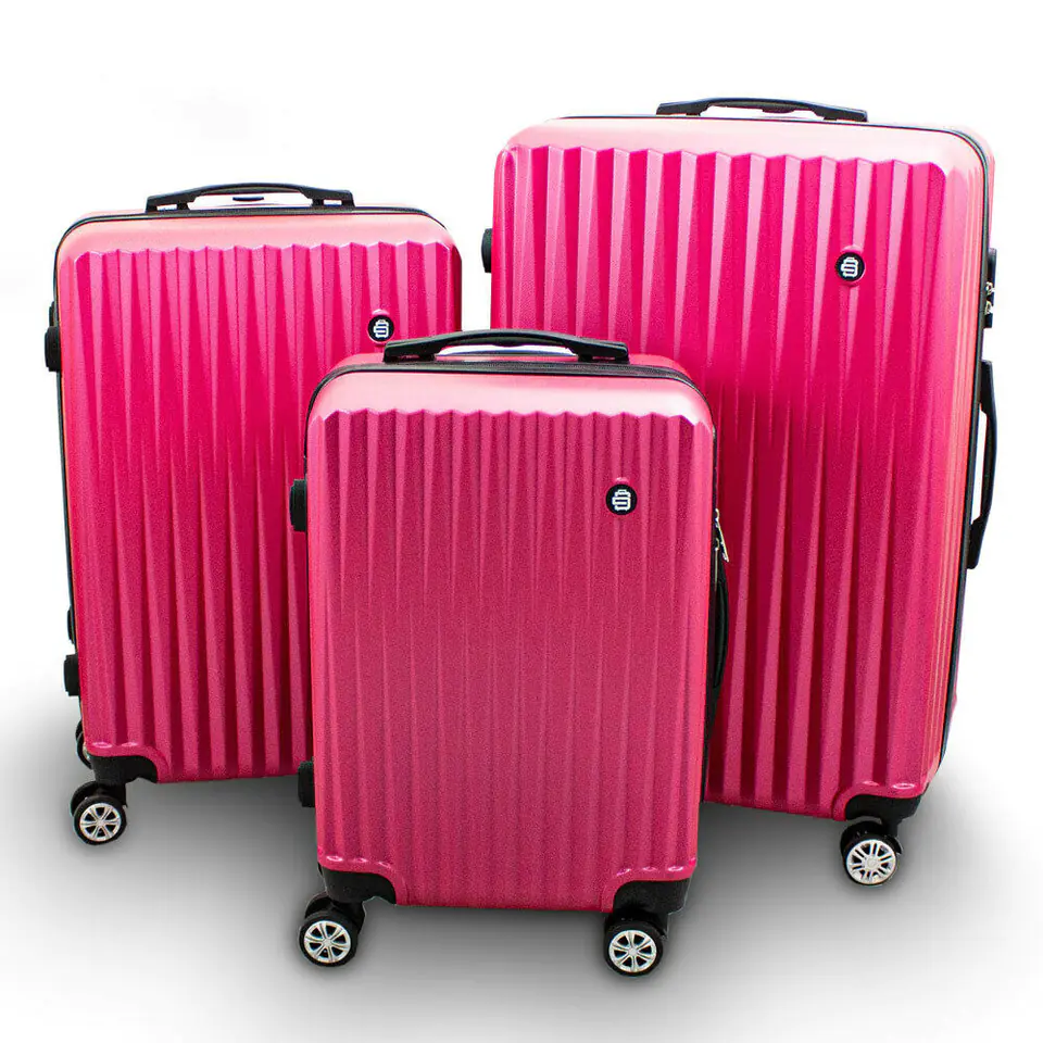 ⁨Zestaw Walizek podróżnych ABS Różowe do samolotu na wyjazd 3szt⁩ w sklepie Wasserman.eu