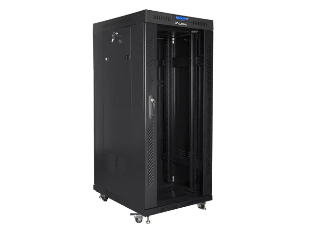 ⁨SZAFA INSTALACYJNA RACK STOJĄCA 19" 27U 600X800 CZARNA DRZWI SZKLANE LCD LANBERG (FLAT PACK)⁩ w sklepie Wasserman.eu