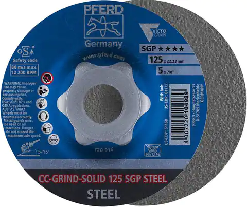 ⁨Disc grinding wheel. CC-GRIND Solid SGP STEEL 125mm PFERD⁩ at Wasserman.eu