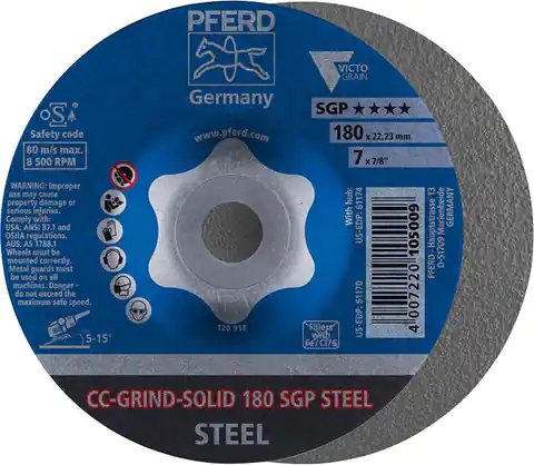 ⁨Disc grinding wheel. CC-GRIND Solid SGP STEEL 180mm PFERD⁩ at Wasserman.eu