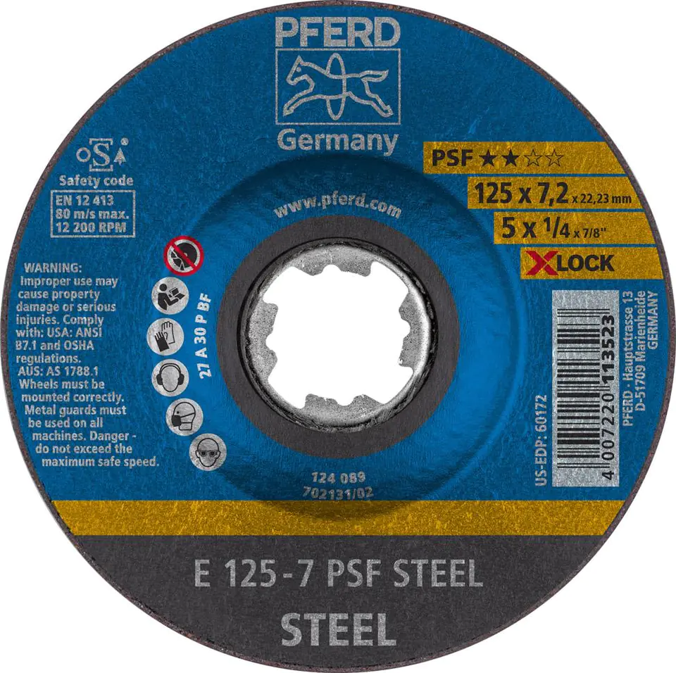 ⁨Roughing disc PSF X-LOCK STEEL 115x7mm Pferd⁩ at Wasserman.eu