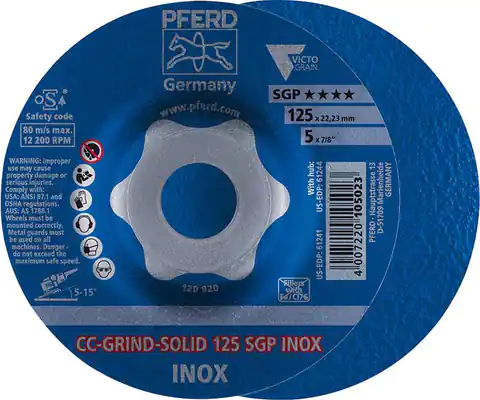 ⁨Scheibenschleifscheibe. CC-GRIND Solid SGP INOX 125mm PFERD⁩ im Wasserman.eu