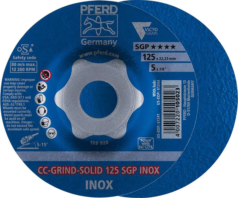 ⁨Disc grinding wheel. CC-GRIND Solid SGP INOX 125mm PFERD⁩ at Wasserman.eu