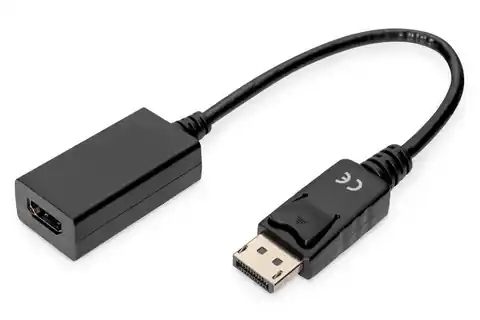 ⁨Kabel adapter Displayport z zatrzaskiem 1080p 60Hz FHD Typ DP/HDMI A M/Ż czarny 0,15m⁩ w sklepie Wasserman.eu