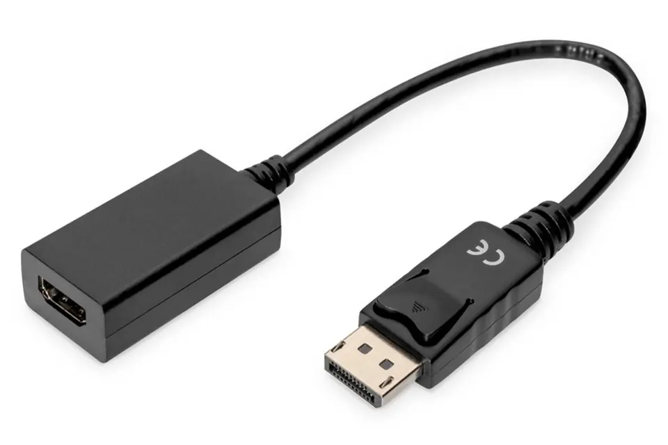 ⁨Kabel adapter Displayport z zatrzaskiem 1080p 60Hz FHD Typ DP/HDMI A M/Ż czarny 0,15m⁩ w sklepie Wasserman.eu