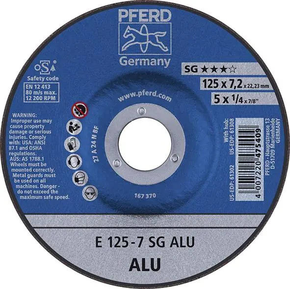 ⁨Abrasive disc for roughing, offset for aluminium A24NSG 125x7,2mm PFERD⁩ at Wasserman.eu