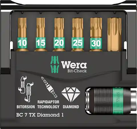 ⁨Zestaw bitów Bit-Check 7 TX (TORX) Diamond 1 Wera⁩ w sklepie Wasserman.eu
